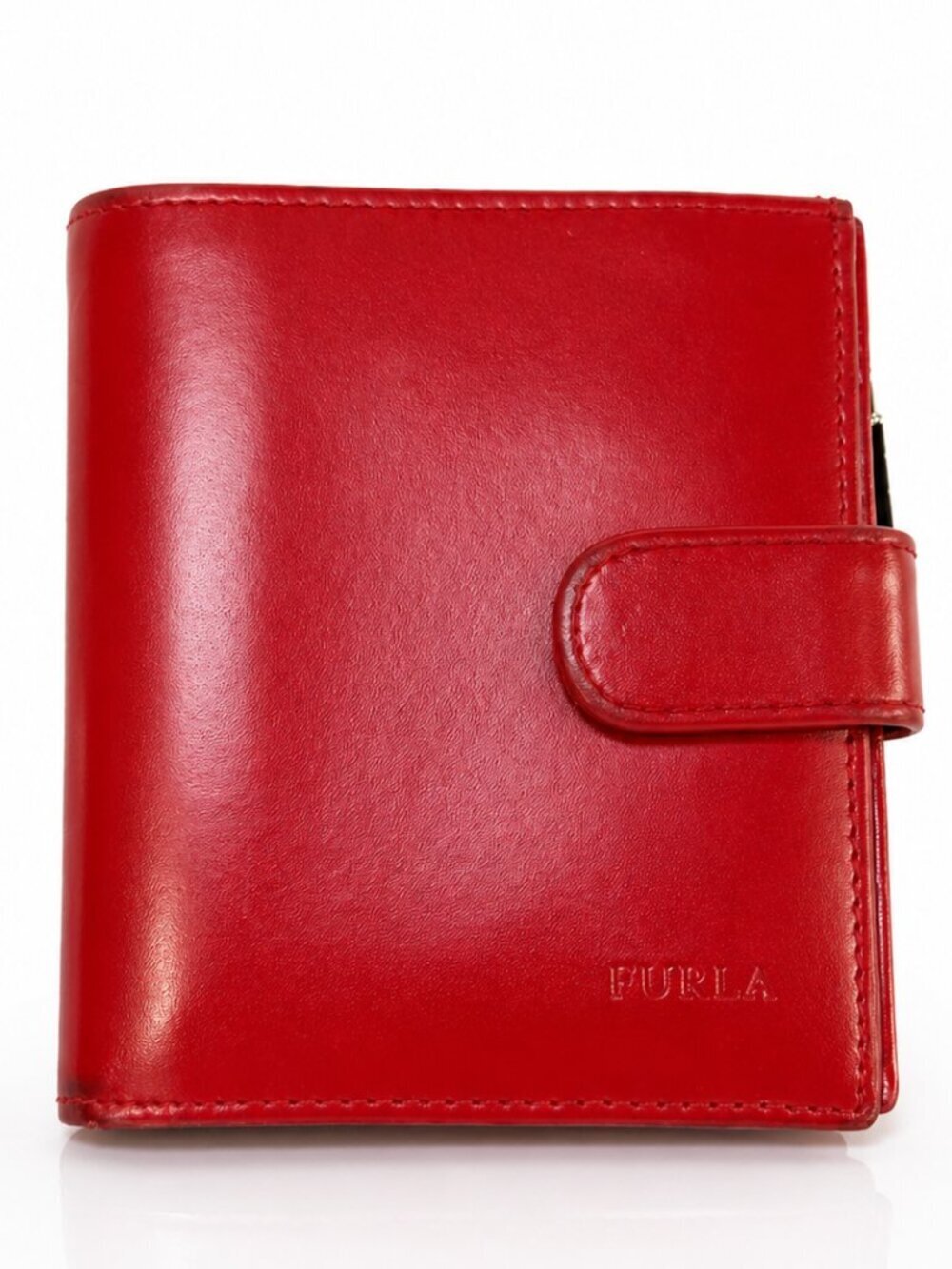 FURLA Leather Bi-fold Zip Around Wallet Red Vintage